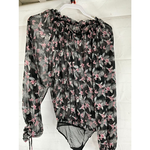 Victoria's Secret Tops - Women’s Victoria’s Secret Floral Sheer Long Sleeve Bodysuit Top Size XS Black